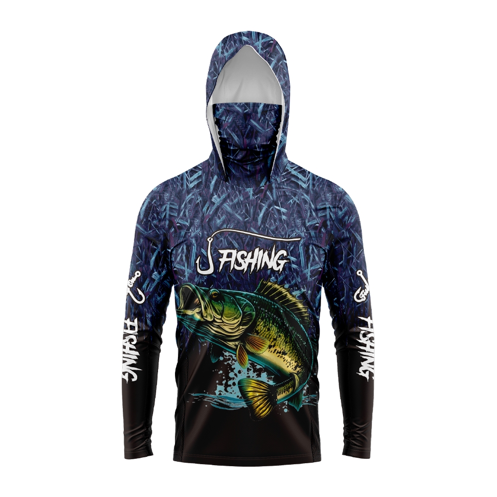 Fishing Hoodie - Heren Hoodie met Baarsvissenprint, met gezichtsmasker,