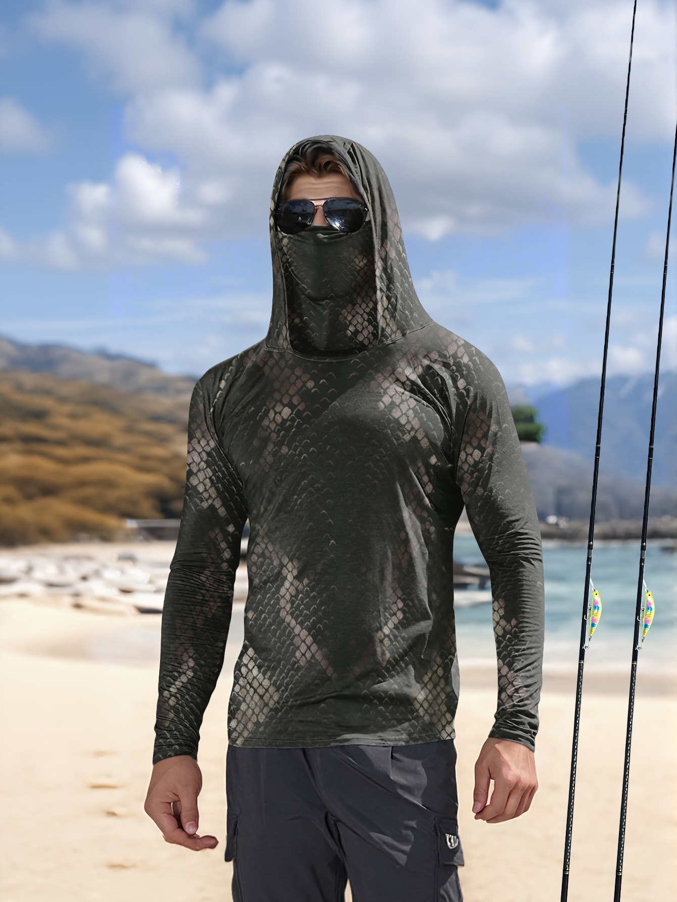Fishing Hoodie - Heren vissershemd met capuchon, lange mouwen,